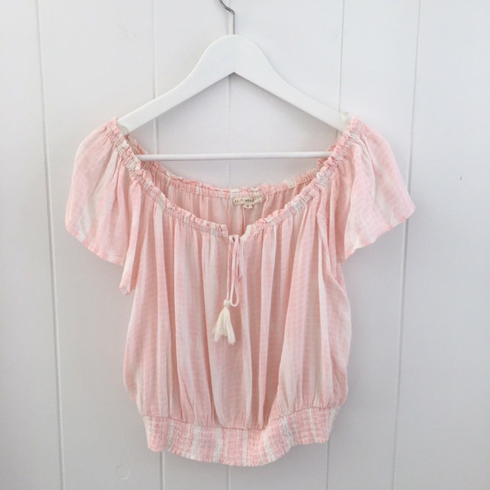 NEW PACSUN PINK/WHITE OFF THE SHOULDER CROP TOP